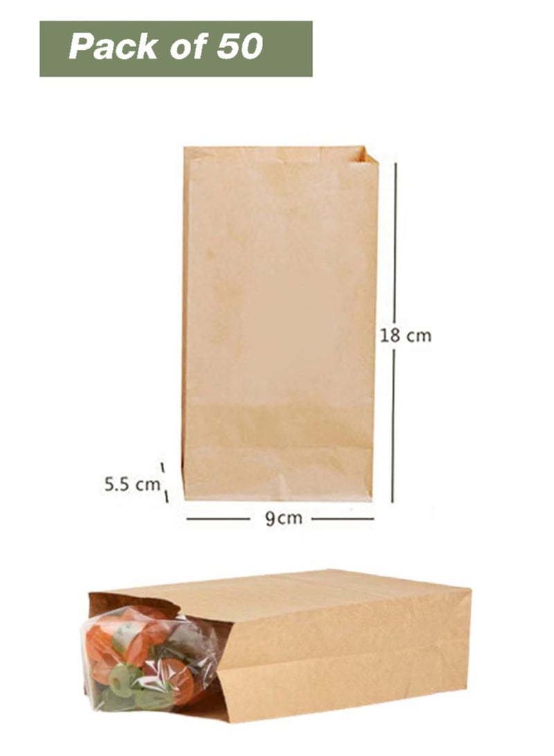 Kraft Paper Lunch Bags (50 Count) - Bulk Disposable Lunch Sacks, Small Size Blank Bag for Kids, Good for a Snack, Sandwich, Grocery Food, and Arts & Crafts Projects,9x5.5x18cm  - Image 2
