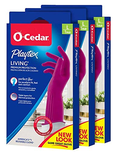 Playtex Living Reuseable Rubber Cleaning Gloves, Premium Protection Reusable Household Gloves, Large (Pack of 3) - Image 1