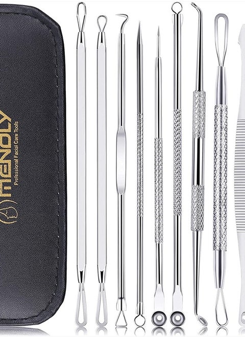 Pimple Popper Tool Kit, 10 Pcs Blackhead Remover Zit Popper for Blemish, Pimple Comedone Extractor Acne Tool for Nose Face with a Leather Bag