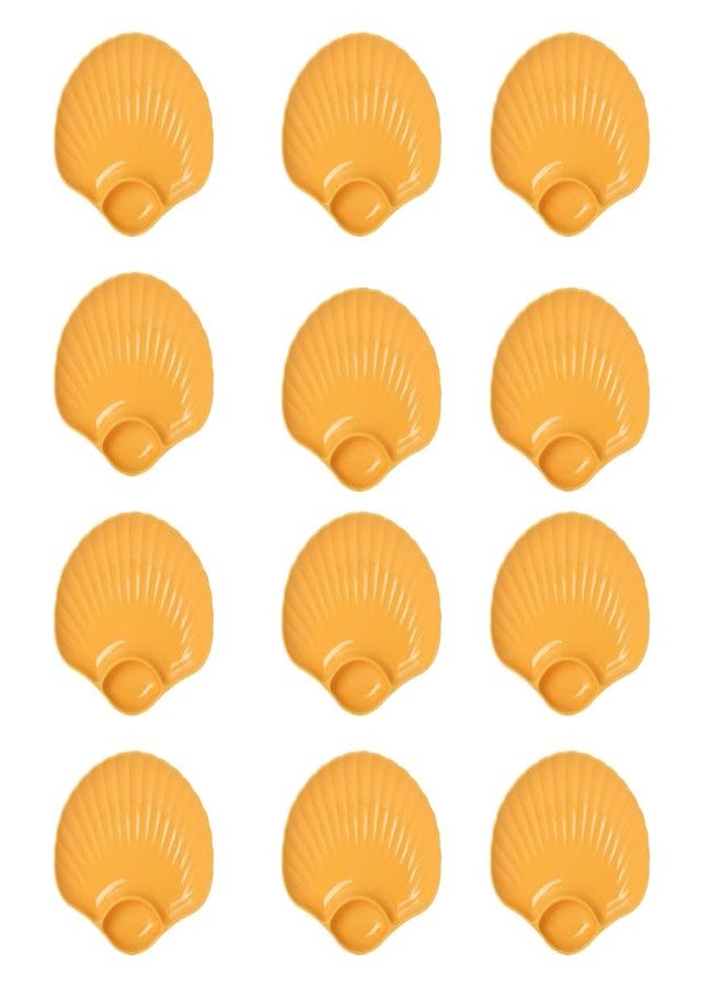 FLOXIT 12 Pcs Tableware Multi-Purpose Creative Snack Tray Shell Shape Plate Multifunction Fruit Plate,Breakfast Plates for Hot & Cold Serving, Multifunction Fruit Plate for Home & Kitchen Yellow - Image 1