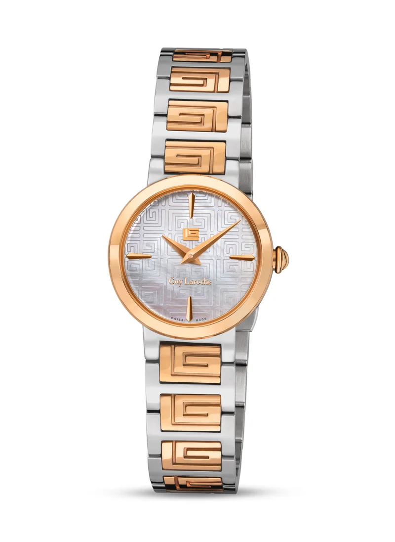 Guy Laroche Ariane Watch for Women with Silver and Rosegold Stainless Steel Bracelet 25 mm 5 Atm