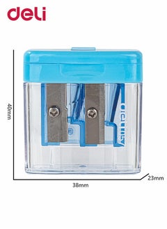 Deli Double Hole Manual Pencil Sharpener with Plastic Shell and High Quality Steel Blade for School Home Office Blue  - Image 1