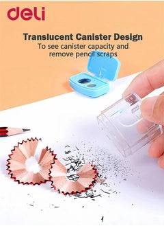 Deli Double Hole Manual Pencil Sharpener with Plastic Shell and High Quality Steel Blade for School Home Office Blue  - Image 4