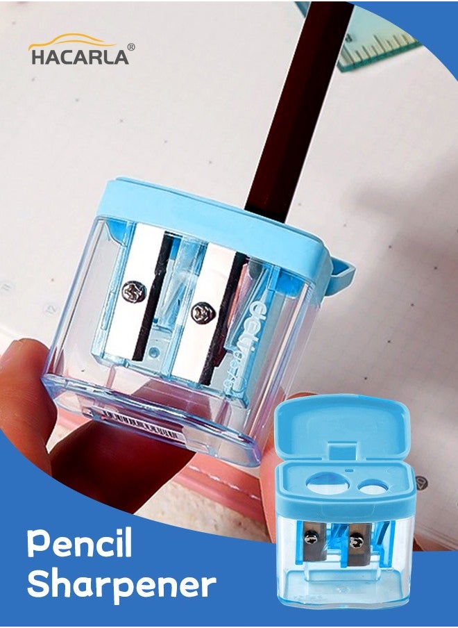 Deli Double Hole Manual Pencil Sharpener with Plastic Shell and High Quality Steel Blade for School Home Office Blue  - Image 2