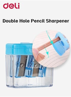 Deli Double Hole Manual Pencil Sharpener with Plastic Shell and High Quality Steel Blade for School Home Office Blue  - Image 3