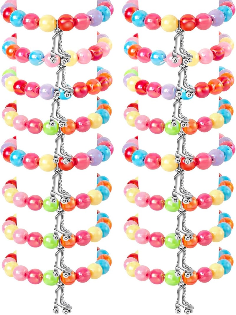 Luckam Roller Skating Bracelet Girls Birthday Roller Skating Jewelry Skate Charm Bangle Pendant Beaded Bracelet Roller Skating Party Favors for Kids Gifts Retro Decor Supplies (12 Pcs) - Image 1