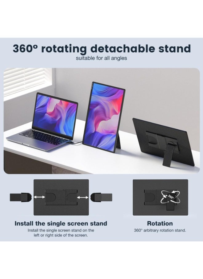 16" 2.5K QHD Portable Monitor, 2560×1600, 350cd/㎡, Dual USB-C & USB-C with DP, Ultra-Slim, Landscape & Portrait Mode, Travel-Friendly External Screen for Laptop, Gaming, and Work