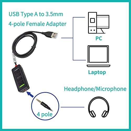 daily headset 3.5 mm to USB Adapter Headset Headphone Cable 3.28 ft, Mic-Supported & Speaker Volume Up Down in-line for PC Laptop Computer - Image 4