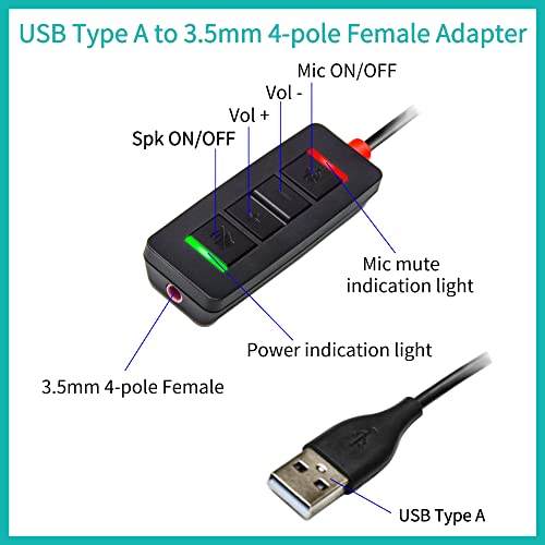 daily headset 3.5 mm to USB Adapter Headset Headphone Cable 3.28 ft, Mic-Supported & Speaker Volume Up Down in-line for PC Laptop Computer - Image 2