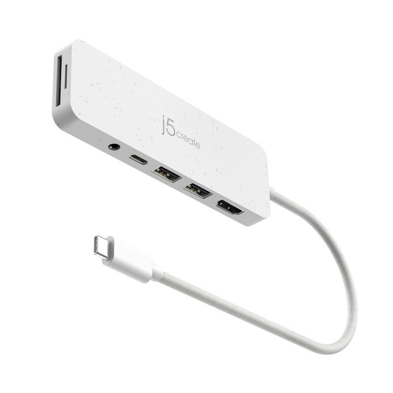 j5create USB-C Multi-Port Hub with Power Delivery with 4K HDMI/2 USB-A 5Gbps/PD 100W Charging SD&Micro SD/3.5mm Audio | for MacBook Pro&Air/iPad Pro/iMac/Surface/XPS/Thinkpad/Galaxy/and More(JCD373EW) - Image 1