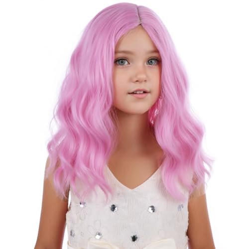 PATTNIUM Kids Light Pink Wig Girls Short Wavy Pink Bob Wig Heat Resistant Synthetic Hair Wigs for Cosplay Party - Image 3