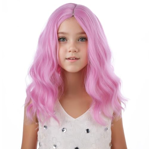 PATTNIUM Kids Light Pink Wig Girls Short Wavy Pink Bob Wig Heat Resistant Synthetic Hair Wigs for Cosplay Party - Image 1