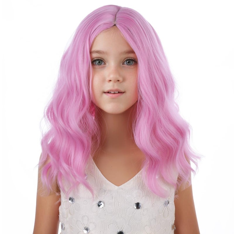 PATTNIUM Kids Light Pink Wig Girls Short Wavy Pink Bob Wig Heat Resistant Synthetic Hair Wigs for Cosplay Party - Image 2