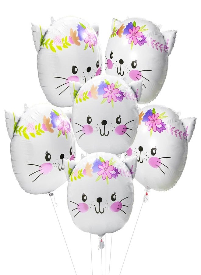 Deermon White Flower Kitten Pet Cat Meow Animal Party Decoration Balloons, Cartoon Cat Kitty Mylar Foil Birthday Balloon For Baby Shower Wedding Halloween Party Decor - Image 1