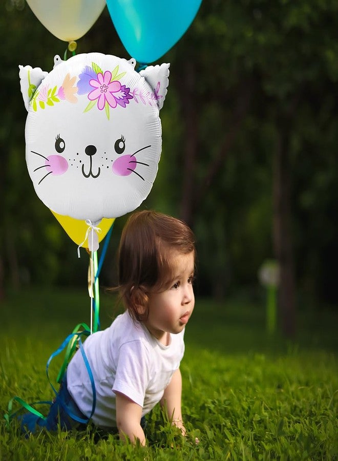 Deermon White Flower Kitten Pet Cat Meow Animal Party Decoration Balloons, Cartoon Cat Kitty Mylar Foil Birthday Balloon For Baby Shower Wedding Halloween Party Decor - Image 4