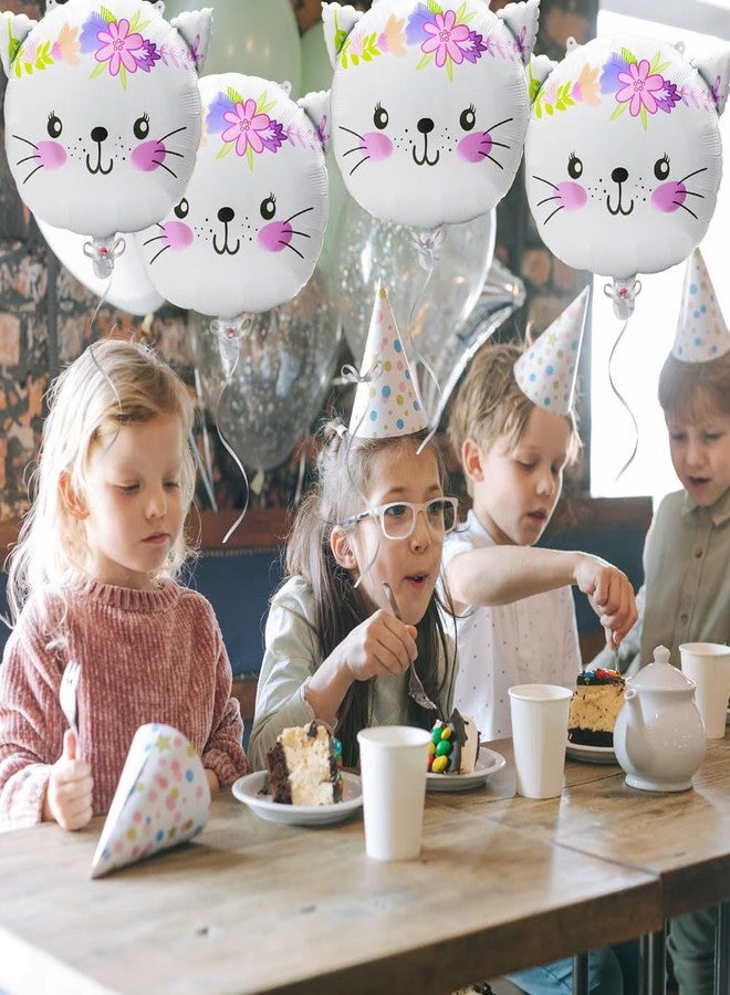 Deermon White Flower Kitten Pet Cat Meow Animal Party Decoration Balloons, Cartoon Cat Kitty Mylar Foil Birthday Balloon For Baby Shower Wedding Halloween Party Decor - Image 2