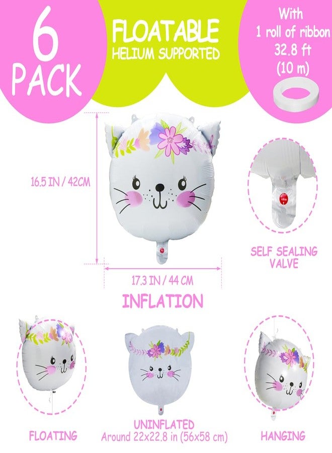 Deermon White Flower Kitten Pet Cat Meow Animal Party Decoration Balloons, Cartoon Cat Kitty Mylar Foil Birthday Balloon For Baby Shower Wedding Halloween Party Decor - Image 5