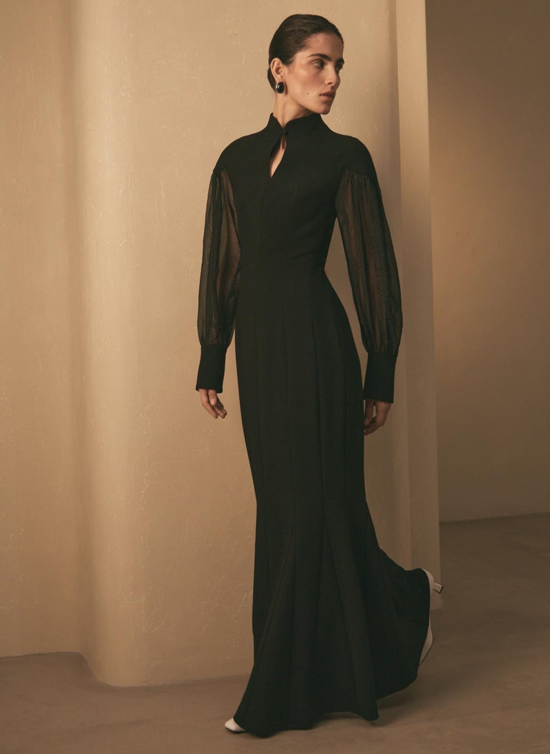 Lichi Maxi dress with semi-transparent puff sleeves - Image 1