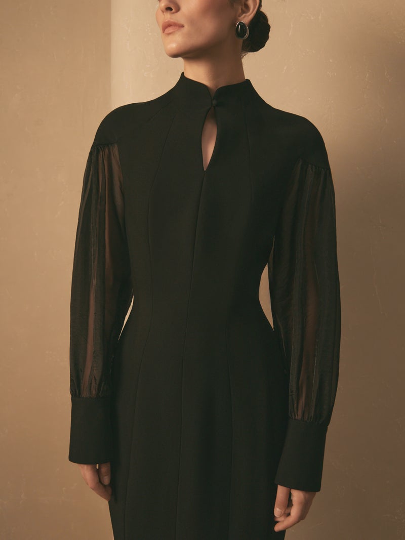 Lichi Maxi dress with semi-transparent puff sleeves - Image 4