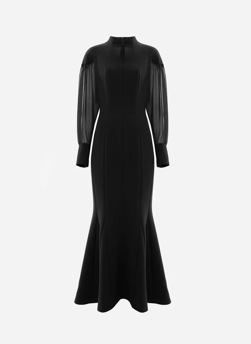Lichi Maxi dress with semi-transparent puff sleeves