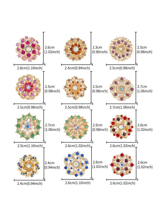 MEEDOZ Vintage Small Size Mixed Color Crystal Rhinestone Flower Brooch Pins for Women Crafts Wedding Bouquet Brooches Bulk Set, Small (0.9-1.1 inches), Alloy and rhinestones, rhinestone - Image 2