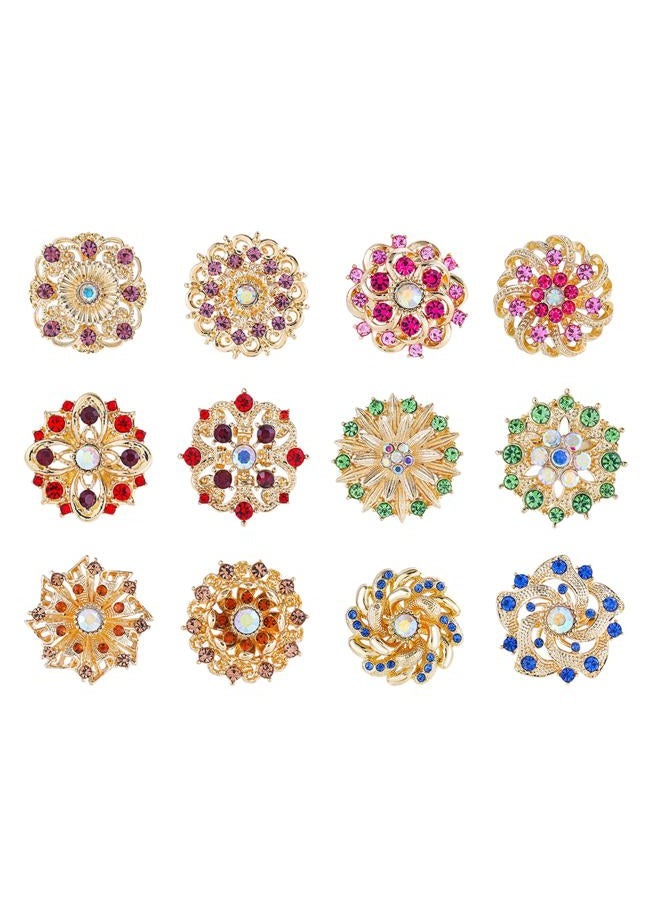 MEEDOZ Vintage Small Size Mixed Color Crystal Rhinestone Flower Brooch Pins for Women Crafts Wedding Bouquet Brooches Bulk Set, Small (0.9-1.1 inches), Alloy and rhinestones, rhinestone - Image 1