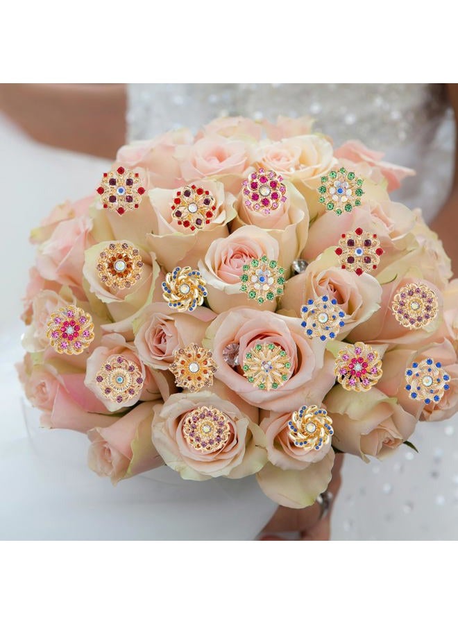 MEEDOZ Vintage Small Size Mixed Color Crystal Rhinestone Flower Brooch Pins for Women Crafts Wedding Bouquet Brooches Bulk Set, Small (0.9-1.1 inches), Alloy and rhinestones, rhinestone - Image 5