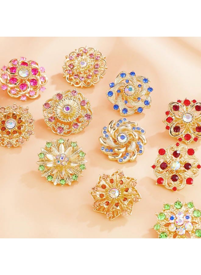 MEEDOZ Vintage Small Size Mixed Color Crystal Rhinestone Flower Brooch Pins for Women Crafts Wedding Bouquet Brooches Bulk Set, Small (0.9-1.1 inches), Alloy and rhinestones, rhinestone - Image 3