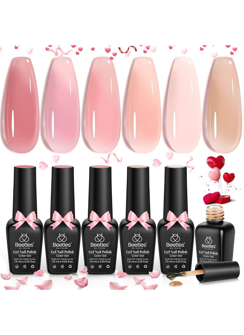 beetles Gel Polish Beetles Spring Gel Nail Polish Set, 6 Colors Jelly Gel Polish Nude Pink Neutral Nail Art Design Translucent Gel Nail Kits Soak Off Uv Nail Lamp Cured Nail Manicure for Women 