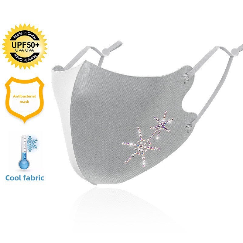 Adjustable Rhinestone Ice Silk Mask Breathable Cool Gray starfish 
