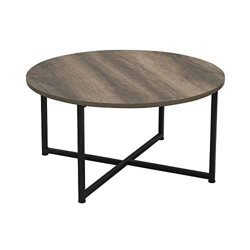 Household Essentials Jamestown Round Coffee Table Ashwood Rustic Wood Grain and Black Metal 315 x 315 Taupe