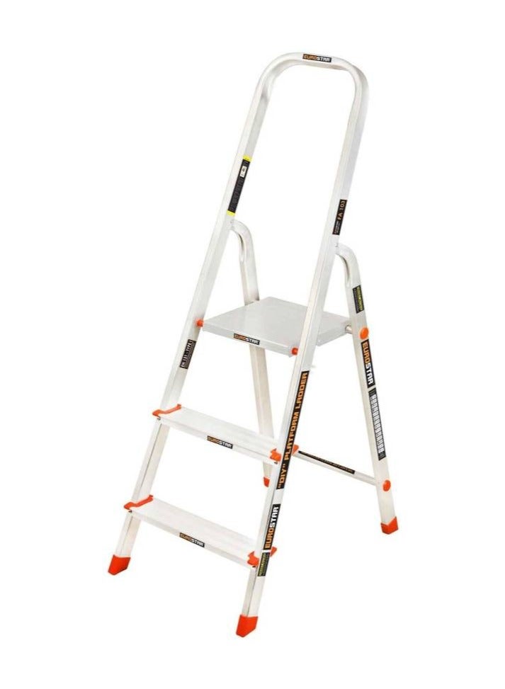 Eurostar Eurostar Eurostar 3 Steps ladder for home With Anti Slip Shoes Aluminium Ladder  (With Platform)  - Image 1