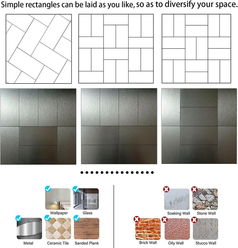 weimeisc 88-Piece Peel and Stick Backsplash Tile, PVC Aluminum Brushed Metal Silver Self Adhesive Tile for Kitchen, Bathroom,Laundry Room, Stair Riser Decal (Grey) - Image 4
