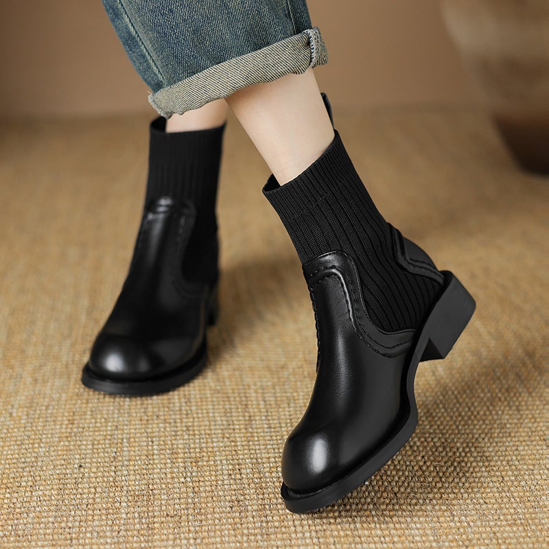 Wish Casual Low Heel 33-43 Size Knitted Stitching Low Boots - Image 3