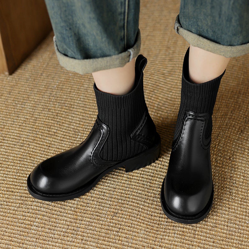 Wish Casual Low Heel 33-43 Size Knitted Stitching Low Boots - Image 2