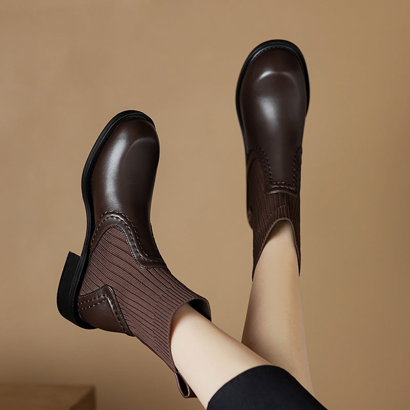 Wish Casual Low Heel 33-43 Size Knitted Stitching Low Boots - Image 5