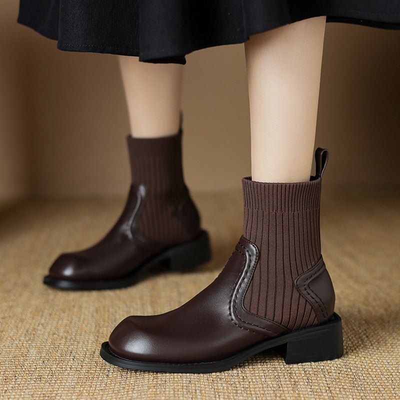 Wish Casual Low Heel 33-43 Size Knitted Stitching Low Boots - Image 4
