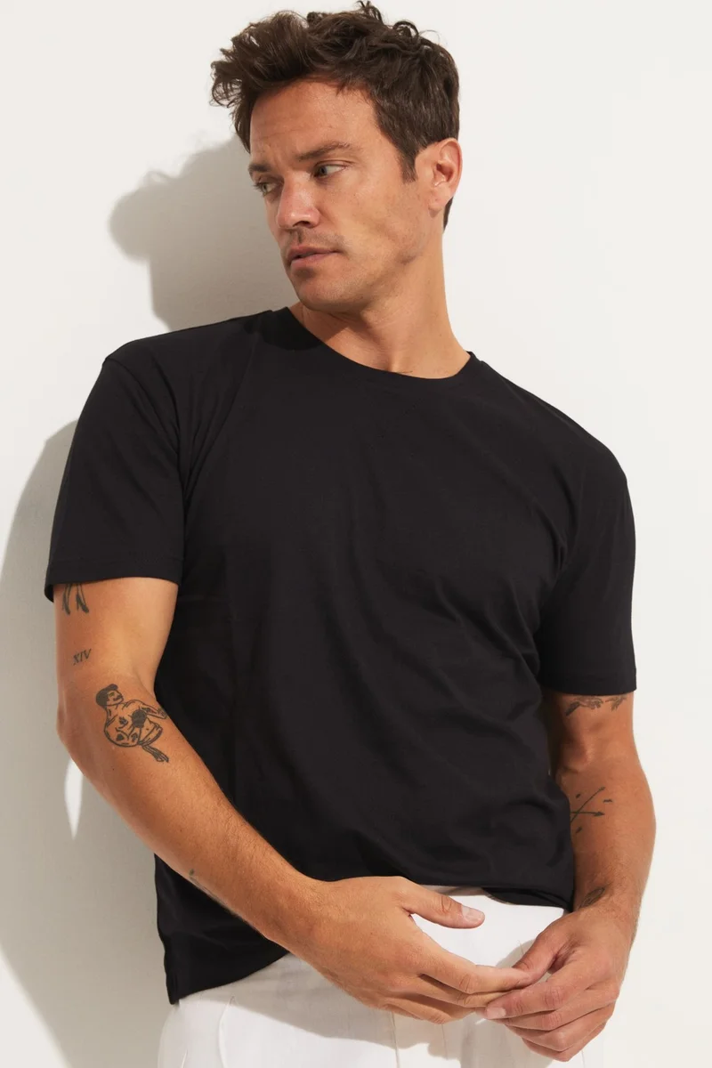 جون Men's Oversize 100% Cotton Cardigan Collar Detail T-Shirt