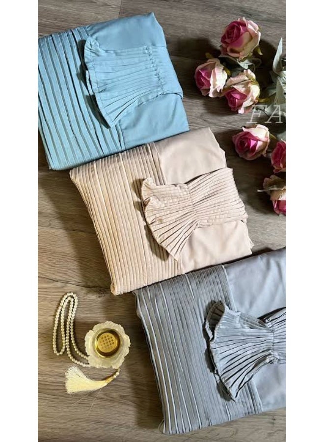 Special Offer: A set of 3 soft, extremely comfortable, crinkled cotton prayer dresses. Each includes a matching headscarf and offers full-body coverage; the loose, one-size-fits-all design is suitable for all body types.