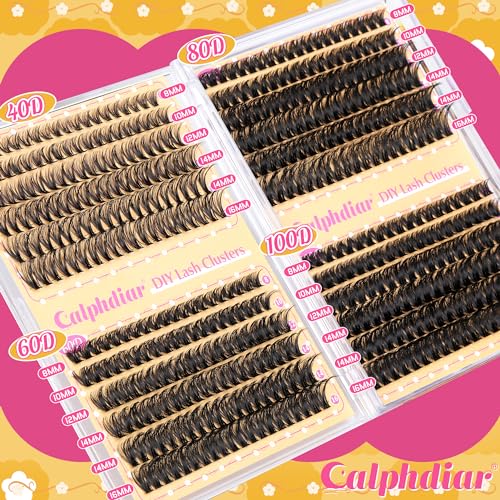 Calphdiar Lash Clusters 40D+60D+80D+100D Eyelash Clusters 474PCS Individual Lashes D-Curly Cluster Eyelash Extensions 8-16MM Wispy Lashes Clusters Volume False Mink Eyelashes DIY Lash Extension - Image 4