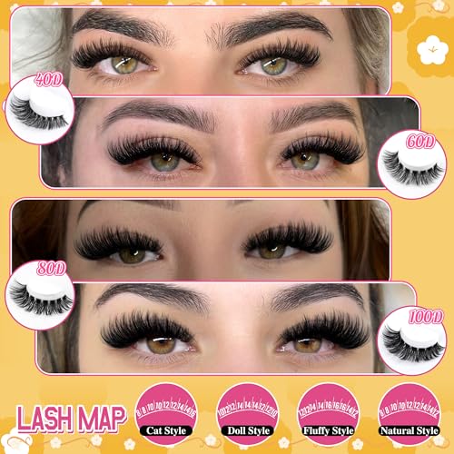 Calphdiar Lash Clusters 40D+60D+80D+100D Eyelash Clusters 474PCS Individual Lashes D-Curly Cluster Eyelash Extensions 8-16MM Wispy Lashes Clusters Volume False Mink Eyelashes DIY Lash Extension - Image 3