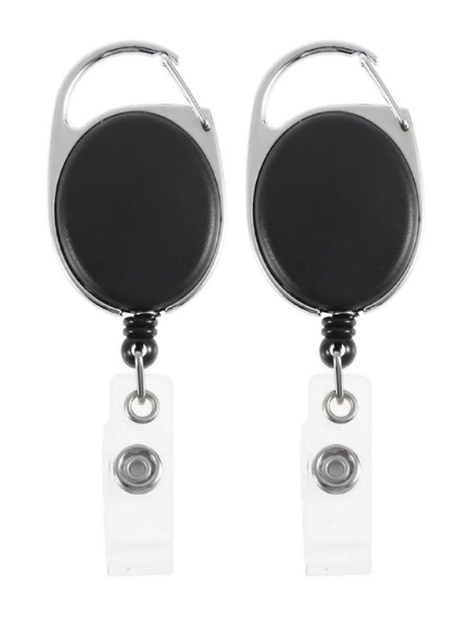 GLUN® Oval Round Reel ID Card Holder, ID Badge Reel Clip On Card Holders (2 Units, Black) - Image 1