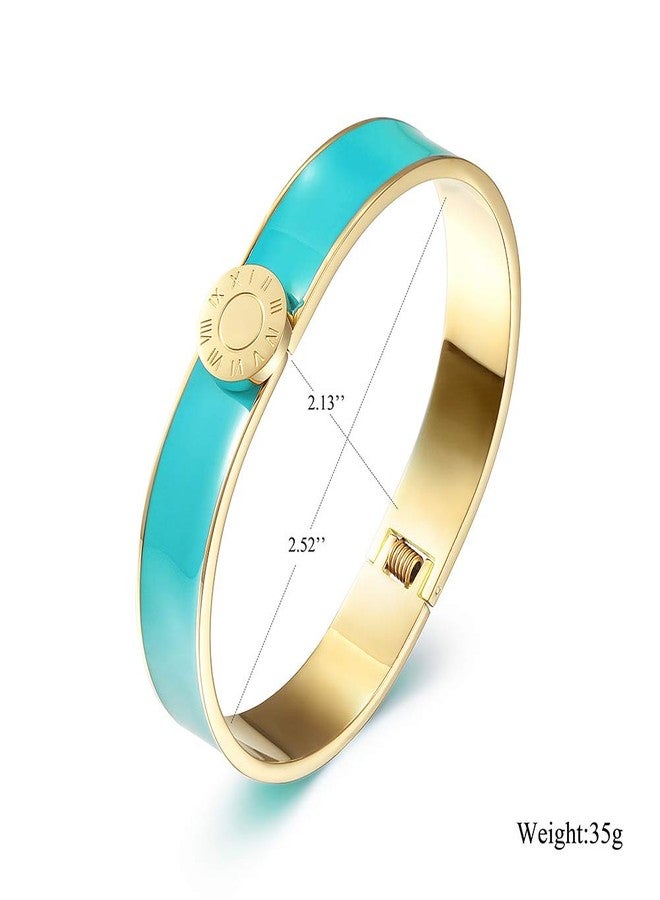 CIUNOFOR Enamel Bracelet for Women, 7.5" Inner Circ.Vintage Pop-Art Colorful Cuff Bangle, Stainless Steel Gold Plate Wide Band, Handmade Jewelry, Turquoise - Image 5