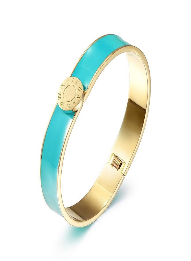 CIUNOFOR Enamel Bracelet for Women, 7.5" Inner Circ.Vintage Pop-Art Colorful Cuff Bangle, Stainless Steel Gold Plate Wide Band, Handmade Jewelry, Turquoise - Image 1