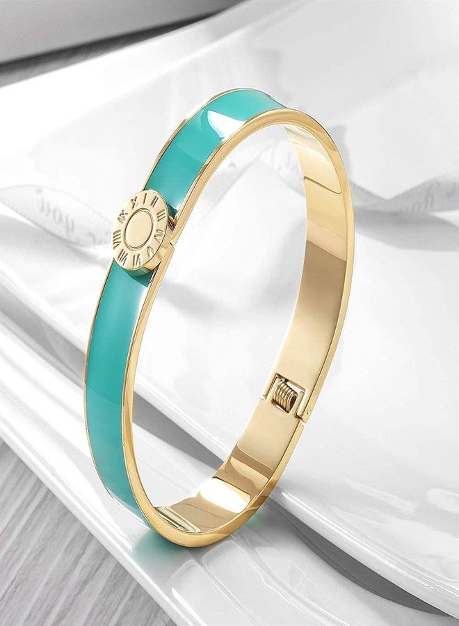CIUNOFOR Enamel Bracelet for Women, 7.5" Inner Circ.Vintage Pop-Art Colorful Cuff Bangle, Stainless Steel Gold Plate Wide Band, Handmade Jewelry, Turquoise - Image 4