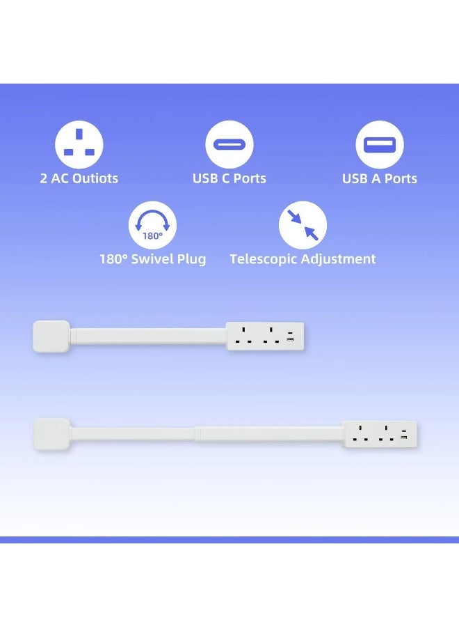 ChicAbode 1500W Extendable Outlet Extender with 2 AC Outlets and USB-C USB-A Ports, 71.5cm Rotating Power Strip for Behind Furniture, Nightstands, Desks, White - Image 4
