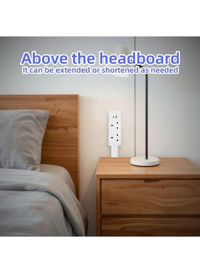 ChicAbode 1500W Extendable Outlet Extender with 2 AC Outlets and USB-C USB-A Ports, 71.5cm Rotating Power Strip for Behind Furniture, Nightstands, Desks, White - Image 3