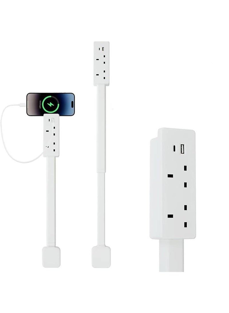 ChicAbode 1500W Extendable Outlet Extender with 2 AC Outlets and USB-C USB-A Ports, 71.5cm Rotating Power Strip for Behind Furniture, Nightstands, Desks, White - Image 1