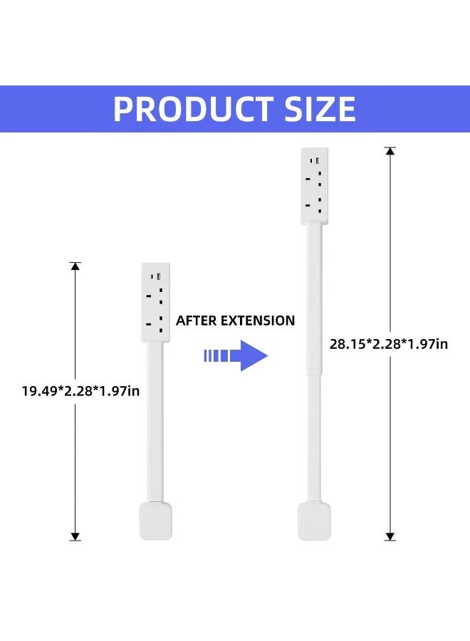 ChicAbode 1500W Extendable Outlet Extender with 2 AC Outlets and USB-C USB-A Ports, 71.5cm Rotating Power Strip for Behind Furniture, Nightstands, Desks, White - Image 2