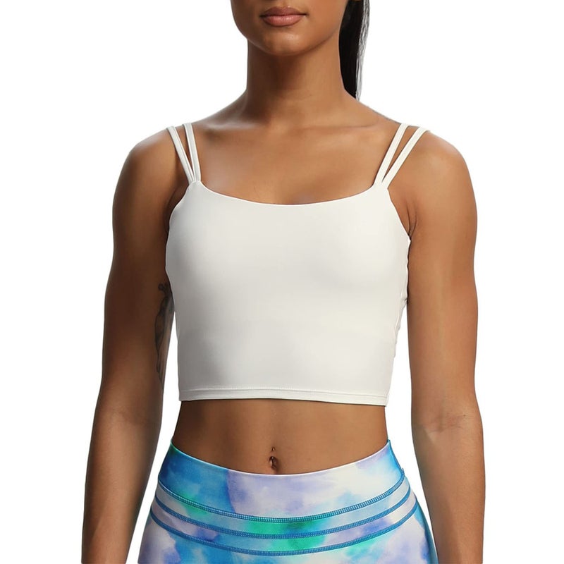 Aoxjox Women's Workout Sports Bras Fitness Yoga Crop Tank Twist Back Cami (White, Medium) - Image 4